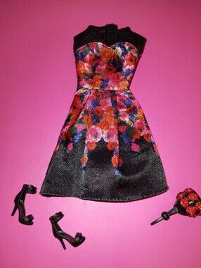 Barbie doll Black Flower dress & heels